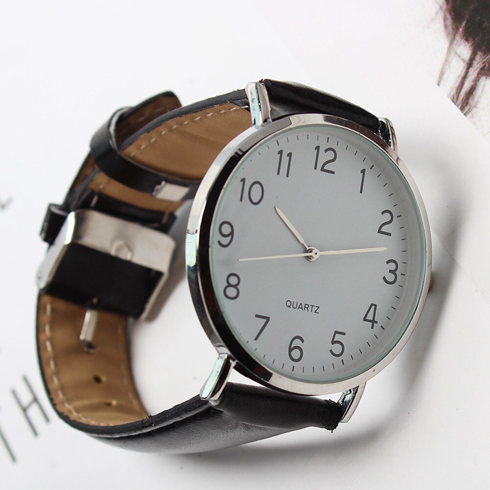 Montre à Cadran Rond avec Bracelet en Cuir Noir pour Femme - Montre-Bracelet unisexe, Design Simple Tendance et à la mode