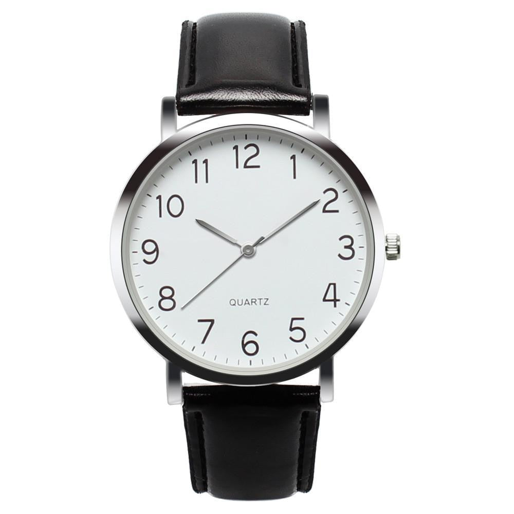 Montre à Cadran Rond avec Bracelet en Cuir Noir pour Femme - Montre-Bracelet unisexe, Design Simple Tendance et à la mode