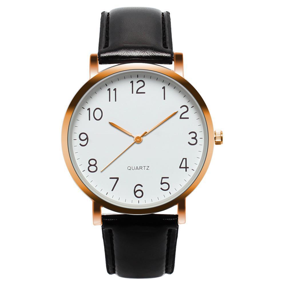 Montre à Cadran Rond avec Bracelet en Cuir Noir pour Femme - Montre-Bracelet unisexe, Design Simple Tendance et à la mode