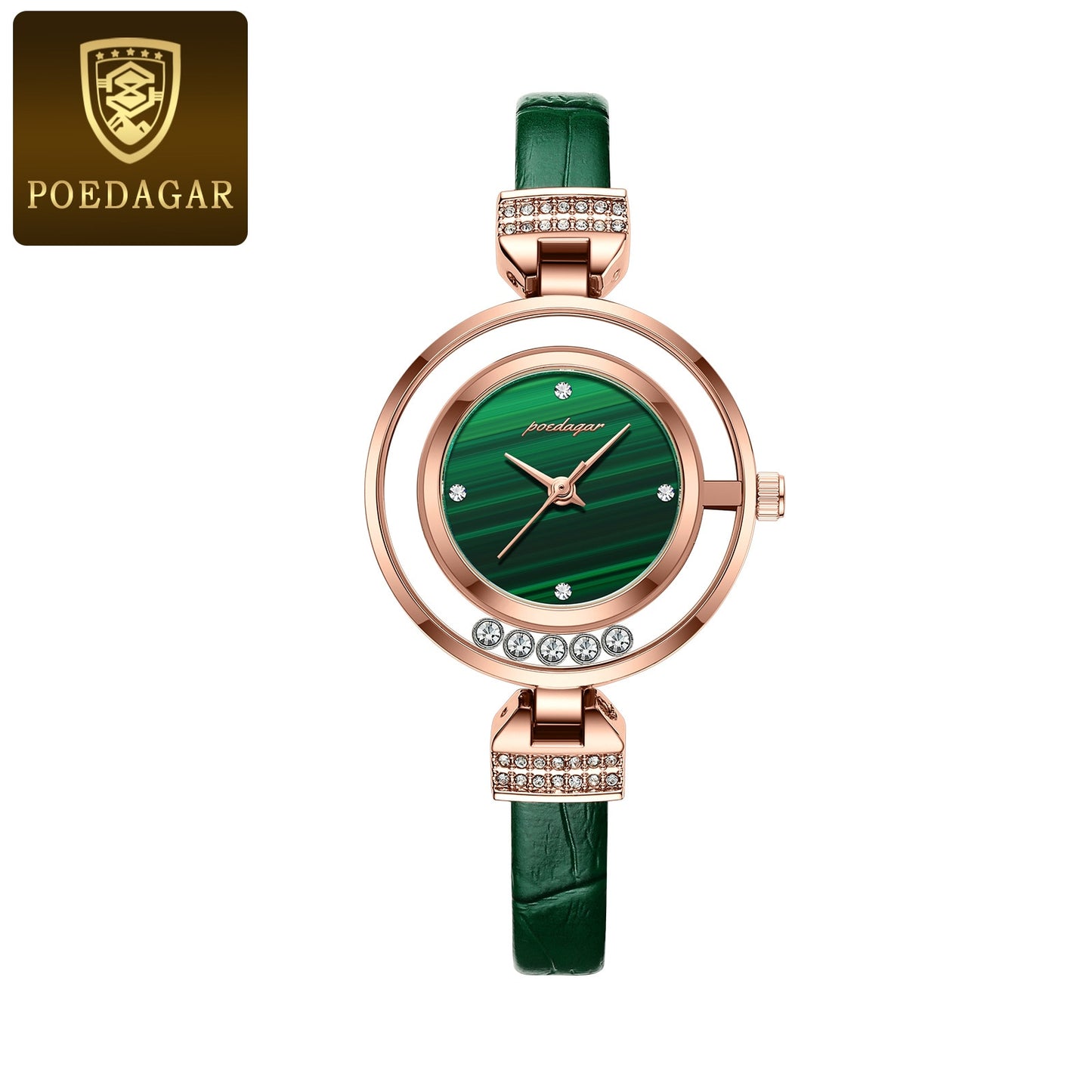 Montre de Luxe en Cuir et Diamants pour Femme, Verte, Étanche, de Haute Qualité, Design modern