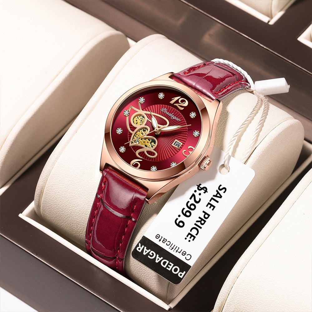 Montre à Quartz de Luxe pour Femme - Élégante, Décontractée, Étanche, Affichage de la Date, Bracelet en Cuir - Un cadeau parfait