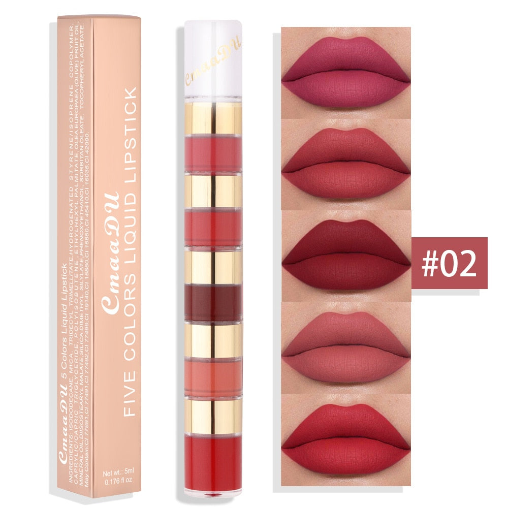 Kit de Rouge à Lèvres 5 en 1 - Couleurs ChlorStrip Velvet Sexy Red Jules Tint - Tasse Antiarina - Huile de Maquillage Jules Gloss - Ensemble Cosmétique