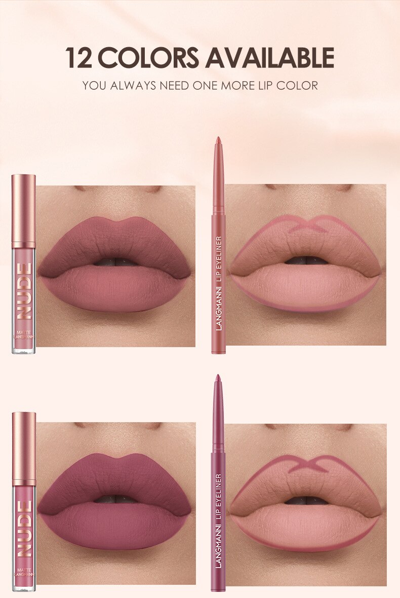 Ensemble Jules Liner - Gloss à Lèvres Velours pour Femme - Crayon Lisse - Beauté Sexy - Nude Imperméable Longue Durée - Cosmétique 12 Pièces