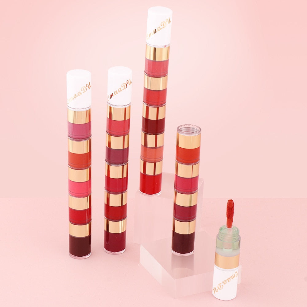 Kit de Rouge à Lèvres 5 en 1 - Couleurs ChlorStrip Velvet Sexy Red Jules Tint - Tasse Antiarina - Huile de Maquillage Jules Gloss - Ensemble Cosmétique