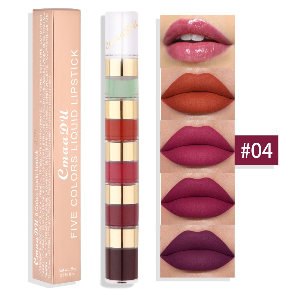 Kit de Rouge à Lèvres 5 en 1 - Couleurs ChlorStrip Velvet Sexy Red Jules Tint - Tasse Antiarina - Huile de Maquillage Jules Gloss - Ensemble Cosmétique
