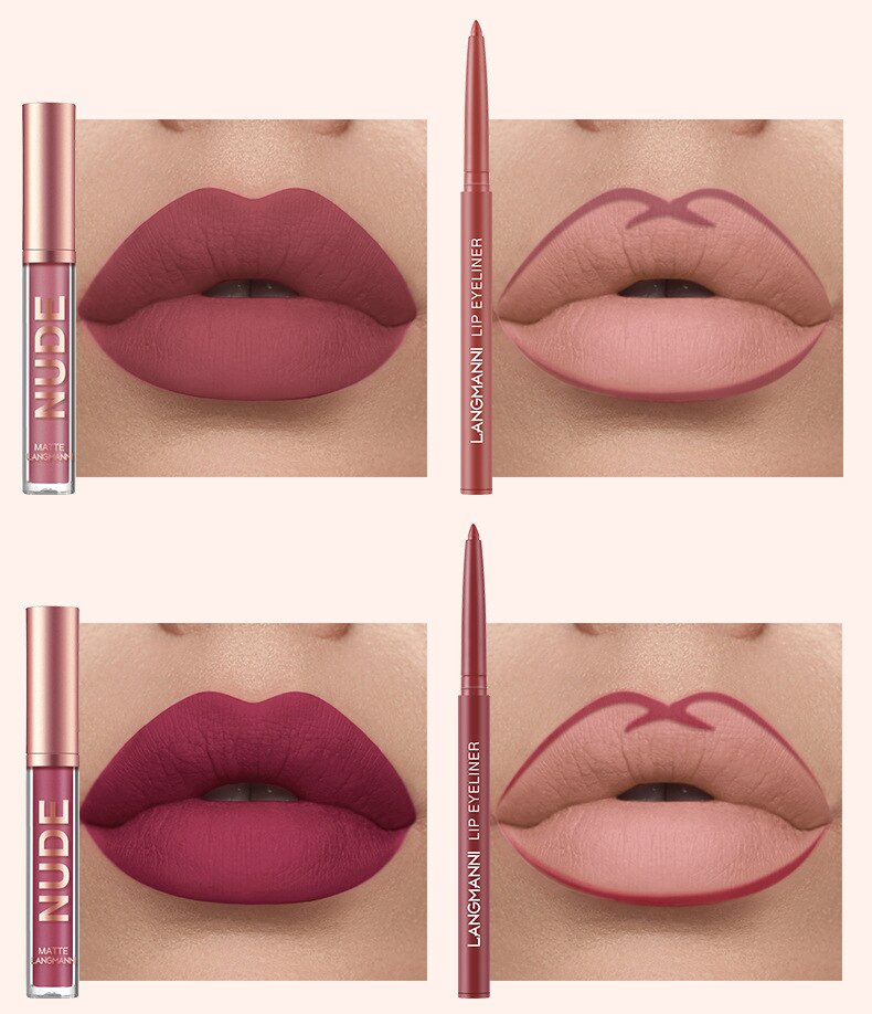 Ensemble Jules Liner - Gloss à Lèvres Velours pour Femme - Crayon Lisse - Beauté Sexy - Nude Imperméable Longue Durée - Cosmétique 12 Pièces