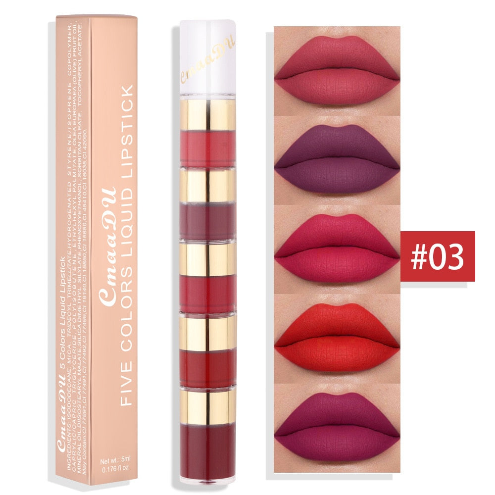 Kit de Rouge à Lèvres 5 en 1 - Couleurs ChlorStrip Velvet Sexy Red Jules Tint - Tasse Antiarina - Huile de Maquillage Jules Gloss - Ensemble Cosmétique