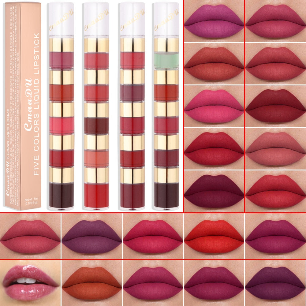 Kit de Rouge à Lèvres 5 en 1 - Couleurs ChlorStrip Velvet Sexy Red Jules Tint - Tasse Antiarina - Huile de Maquillage Jules Gloss - Ensemble Cosmétique