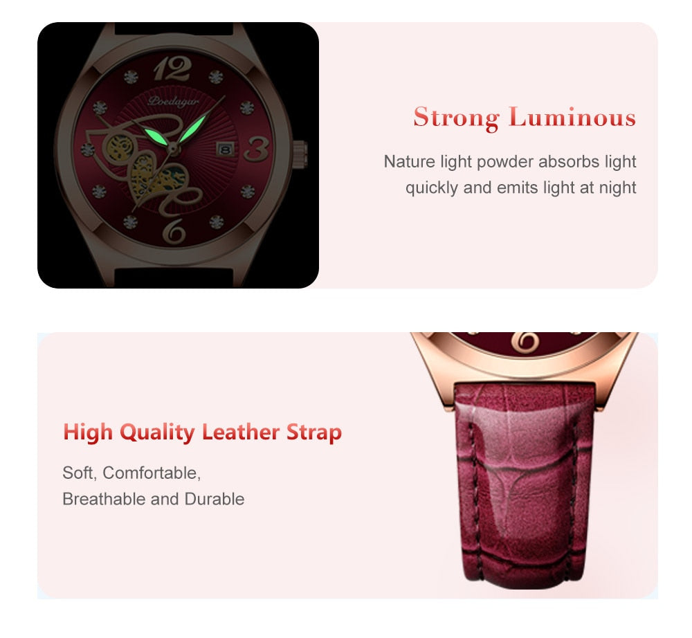 Montre à Quartz de Luxe pour Femme - Élégante, Décontractée, Étanche, Affichage de la Date, Bracelet en Cuir - Un cadeau parfait