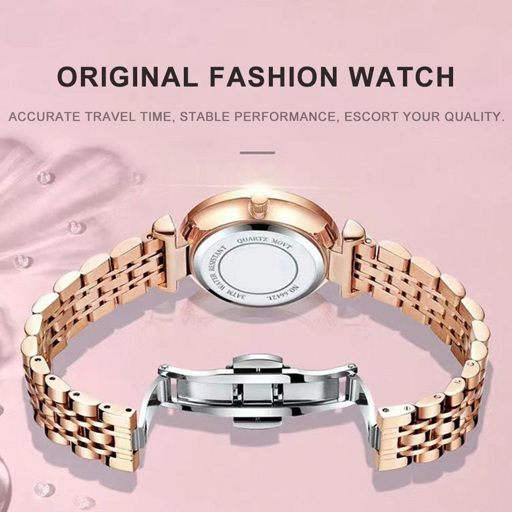Montre de Luxe à Quartz pour Femme - Accessoire de Mode Haut de Gamme, Décontracté, Diamant, Acier Inoxydable, Étanche