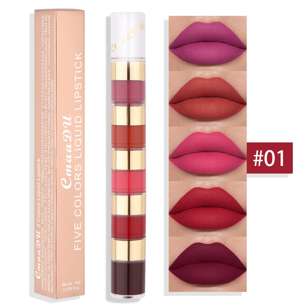 Kit de Rouge à Lèvres 5 en 1 - Couleurs ChlorStrip Velvet Sexy Red Jules Tint - Tasse Antiarina - Huile de Maquillage Jules Gloss - Ensemble Cosmétique
