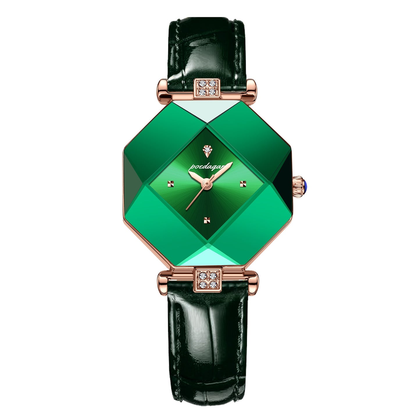 Montre de Luxe pour Femmes de Haute Qualité - Montre en Cuir vert avec Diamants, étanche, à quartz