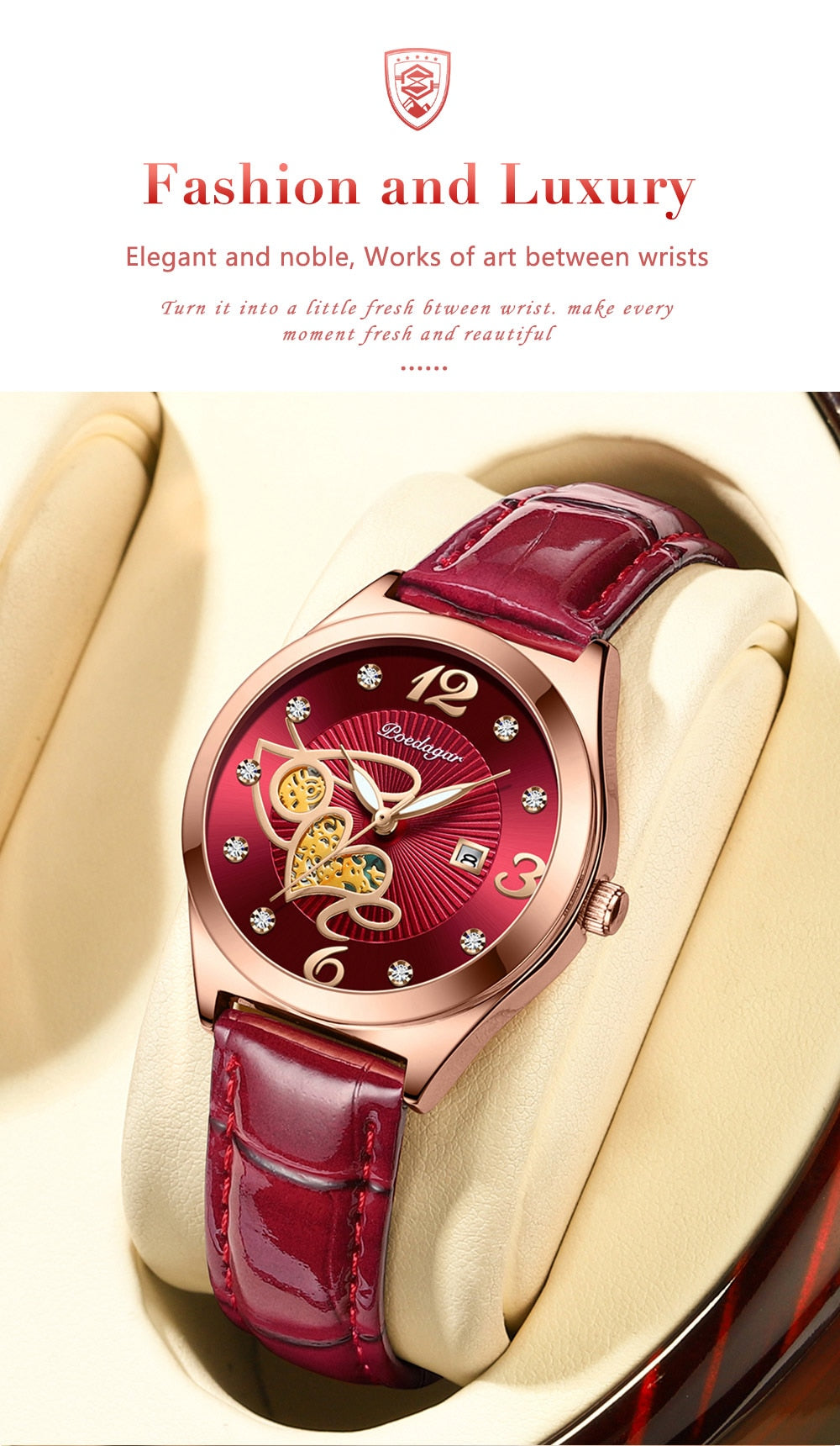 Montre à Quartz de Luxe pour Femme - Élégante, Décontractée, Étanche, Affichage de la Date, Bracelet en Cuir - Un cadeau parfait