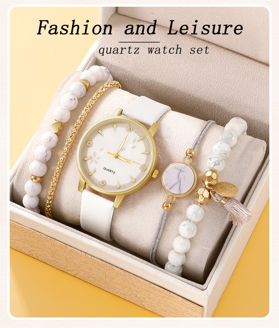Montres à quartz de luxe pour femmes, montre-bracelet en cuir pour dames, robe de sport, cadran blanc, horloge