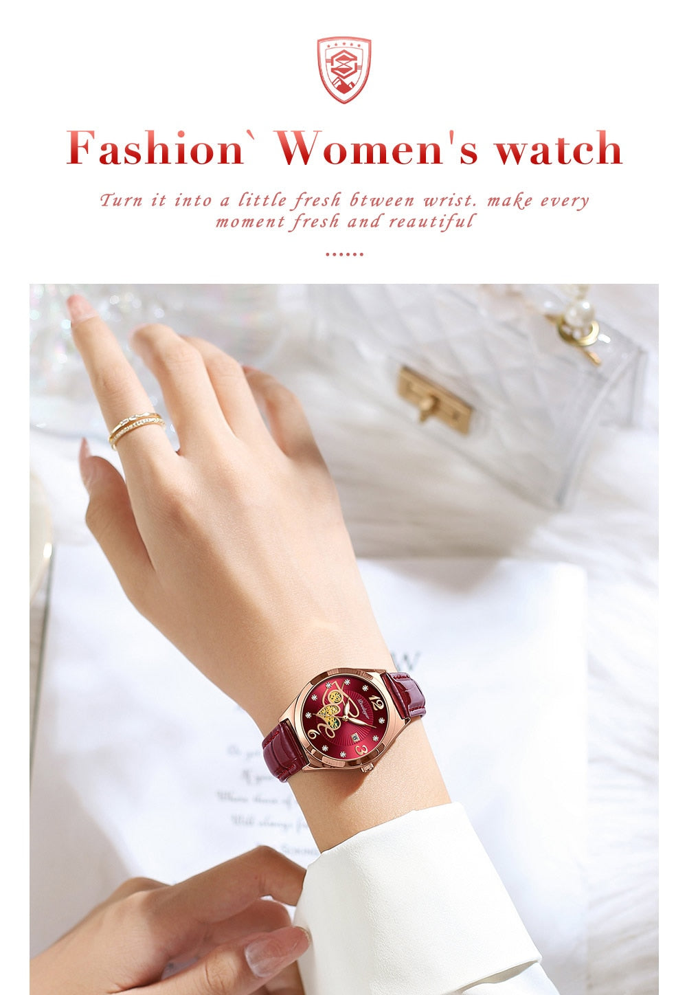 Montre à Quartz de Luxe pour Femme - Élégante, Décontractée, Étanche, Affichage de la Date, Bracelet en Cuir - Un cadeau parfait