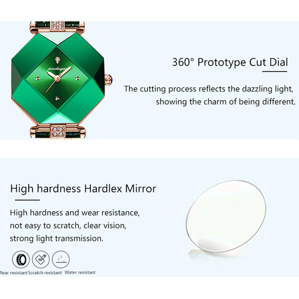 Montre de Luxe pour Femmes de Haute Qualité - Montre en Cuir vert avec Diamants, étanche, à quartz