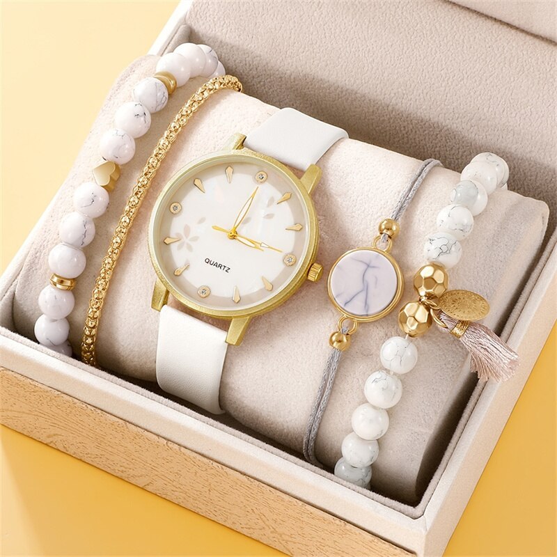 Montres à quartz de luxe pour femmes, montre-bracelet en cuir pour dames, robe de sport, cadran blanc, horloge