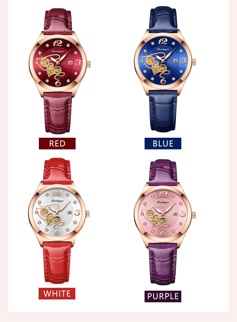 Montre à Quartz de Luxe pour Femme - Élégante, Décontractée, Étanche, Affichage de la Date, Bracelet en Cuir - Un cadeau parfait