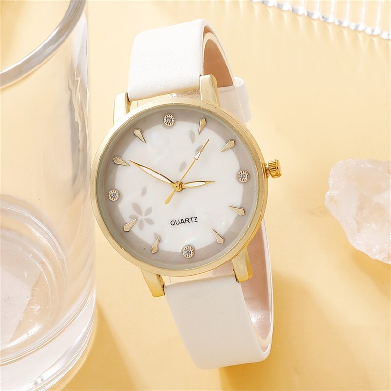 Montres à quartz de luxe pour femmes, montre-bracelet en cuir pour dames, robe de sport, cadran blanc, horloge