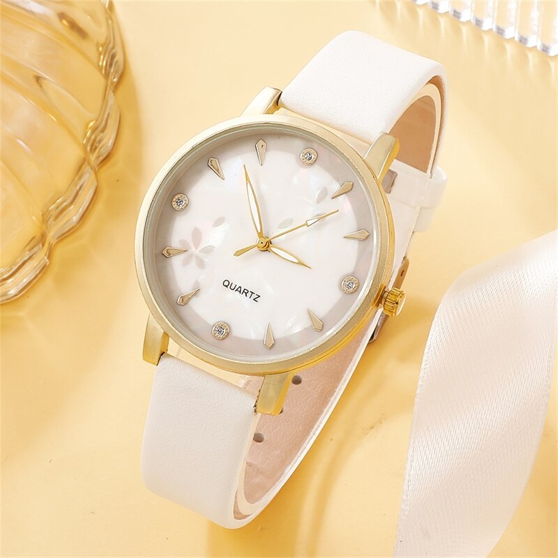 Montres à quartz de luxe pour femmes, montre-bracelet en cuir pour dames, robe de sport, cadran blanc, horloge