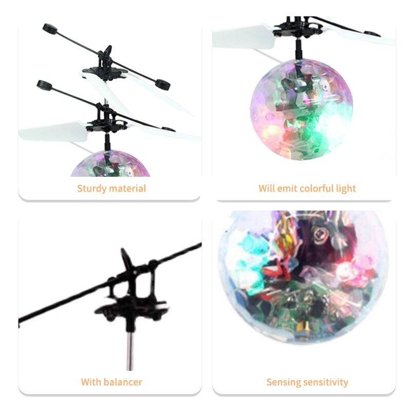 Découvrez notre Mini Drone LED Coloré Éblouissant en Forme de Boule de Cristal - Un Quadcoptère à Induction Parfait pour les Enfants - Jouet Hélicoptère Volant !