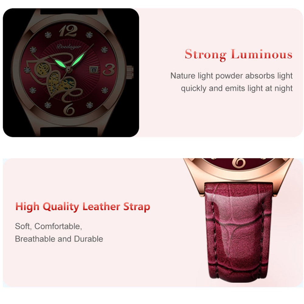 Montre à Quartz de Luxe pour Femme - Élégante, Décontractée, Étanche, Affichage de la Date, Bracelet en Cuir - Un cadeau parfait