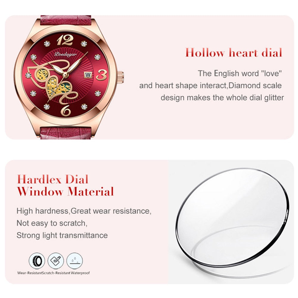 Montre à Quartz de Luxe pour Femme - Élégante, Décontractée, Étanche, Affichage de la Date, Bracelet en Cuir - Un cadeau parfait