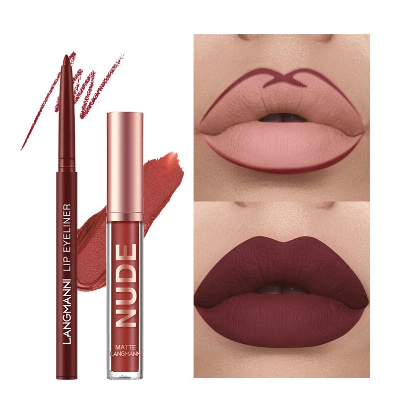Ensemble Jules Liner - Gloss à Lèvres Velours pour Femme - Crayon Lisse - Beauté Sexy - Nude Imperméable Longue Durée - Cosmétique 12 Pièces