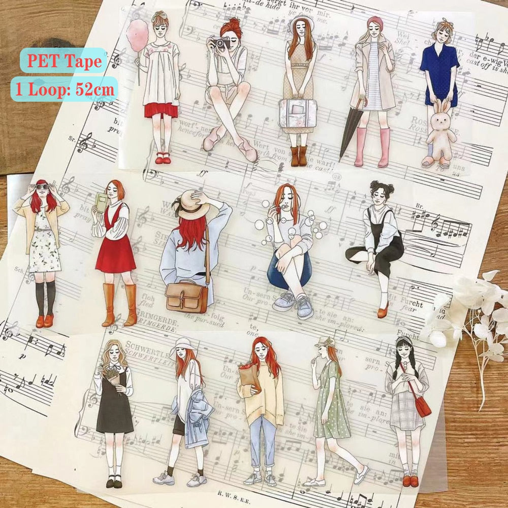 Ruban adhésif Washi PET automne - Motif fille rêvant - Décoration DIY pour planner, scrapbooking - Autocollant décoratif pour planification