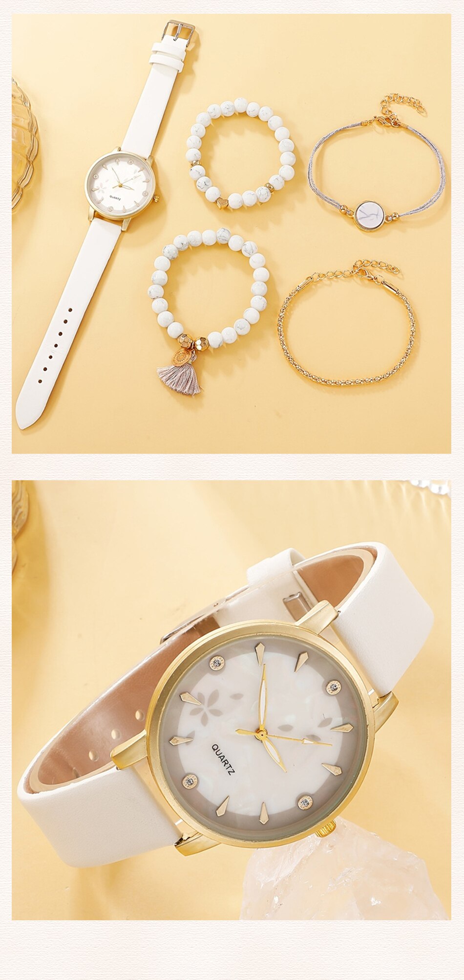 Montres à quartz de luxe pour femmes, montre-bracelet en cuir pour dames, robe de sport, cadran blanc, horloge