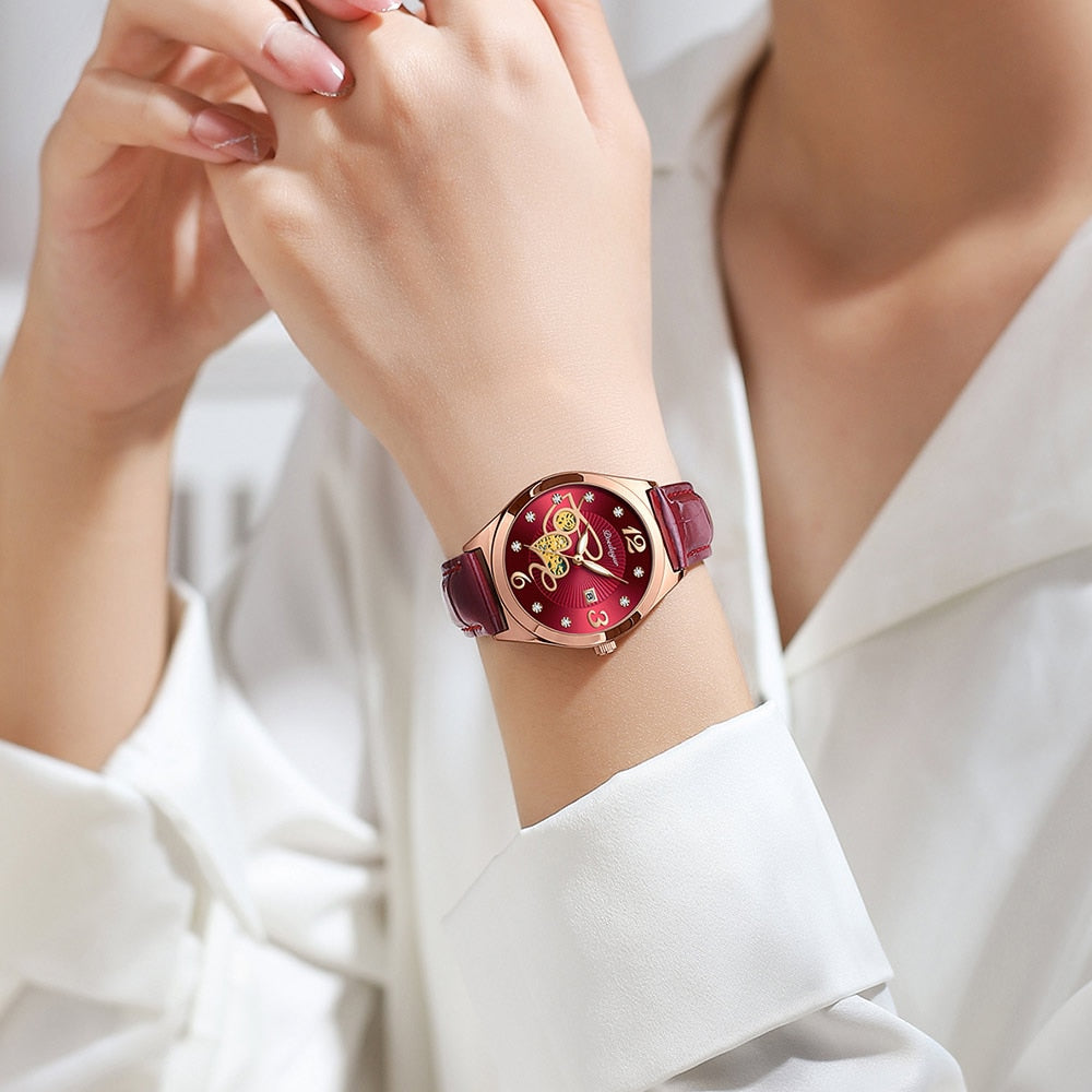 Montre à Quartz de Luxe pour Femme - Élégante, Décontractée, Étanche, Affichage de la Date, Bracelet en Cuir - Un cadeau parfait
