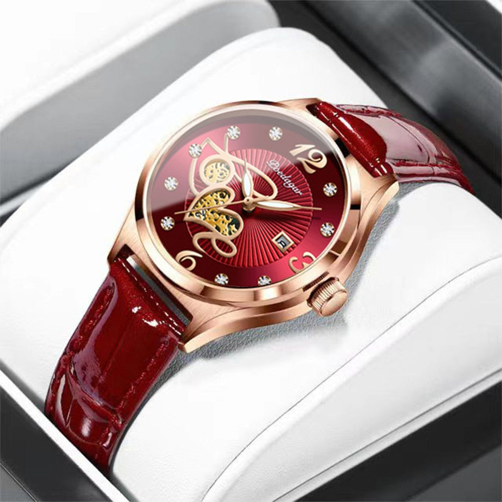 Montre à Quartz de Luxe pour Femme - Élégante, Décontractée, Étanche, Affichage de la Date, Bracelet en Cuir - Un cadeau parfait