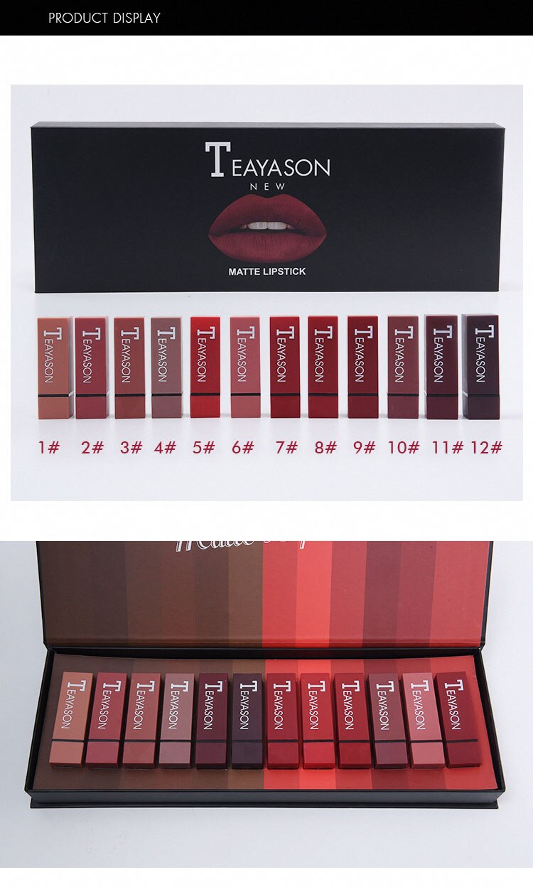 Kit de Rouges à Lèvres Hydratants Velours - Cosmétiques Durables - Maquillage Rouge Jules Gloss - 12 Pièces 256