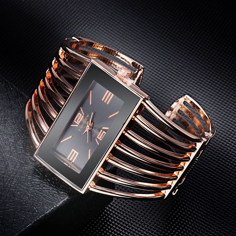 Montre de luxe pour femmes, bracelet en or rose, horloge habillée, montre-bracelet pour dames