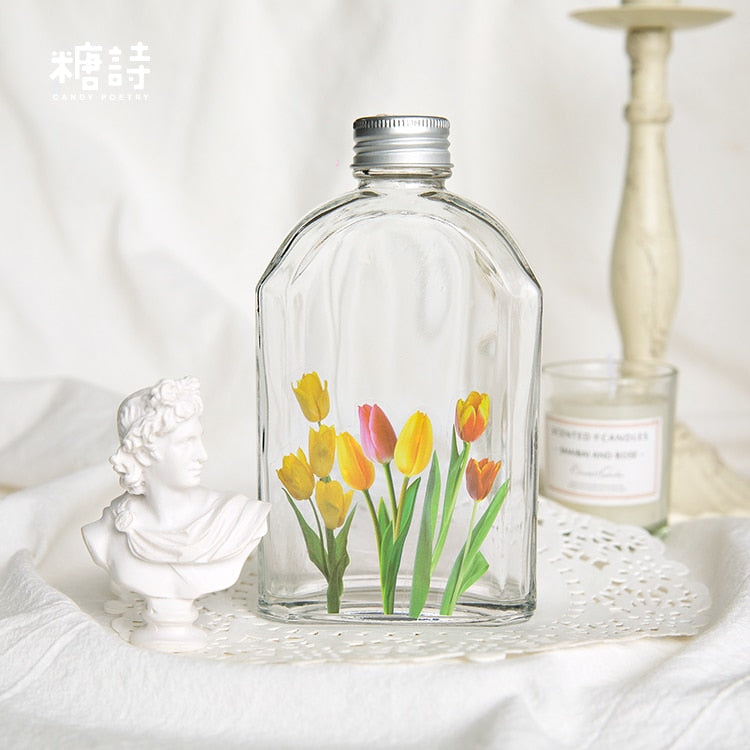 Lot de 40 autocollants de fleurs - Fleurs fraîches et transparentes, résistantes à l'eau, pour la décoration de compte à la main et le matériel de scrapbooking