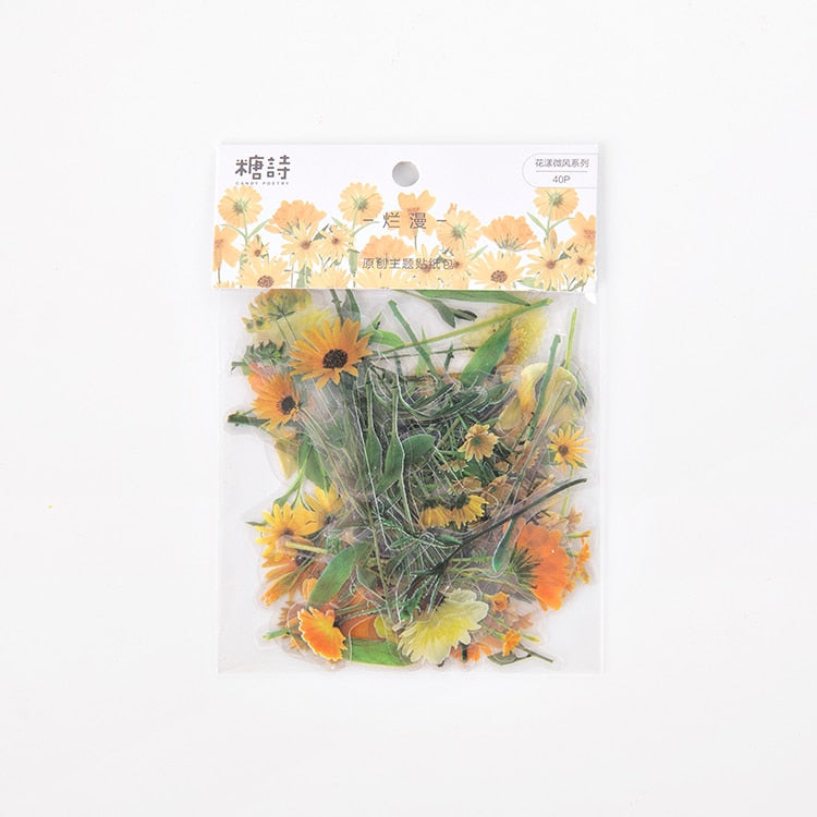 Lot de 40 autocollants de fleurs - Fleurs fraîches et transparentes, résistantes à l'eau, pour la décoration de compte à la main et le matériel de scrapbooking