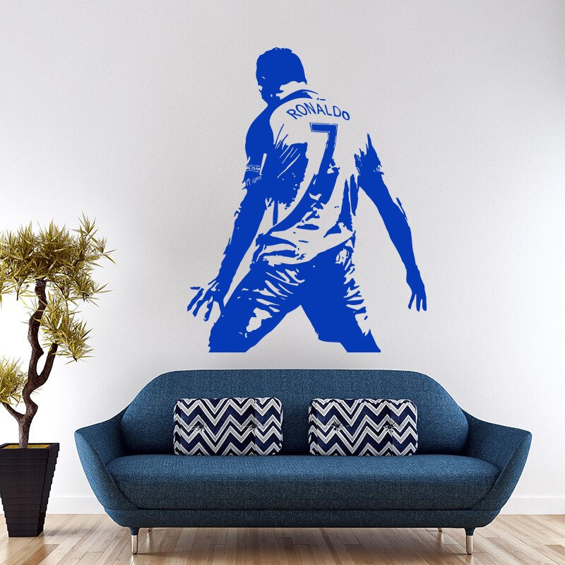 Nouveau design - Autocollant mural CR7 en vinyle pour la décoration intérieure - Figure de Cristiano Ronaldo, star du football - Décalcomanies d'athlètes de soccer pour la chambre des enfants