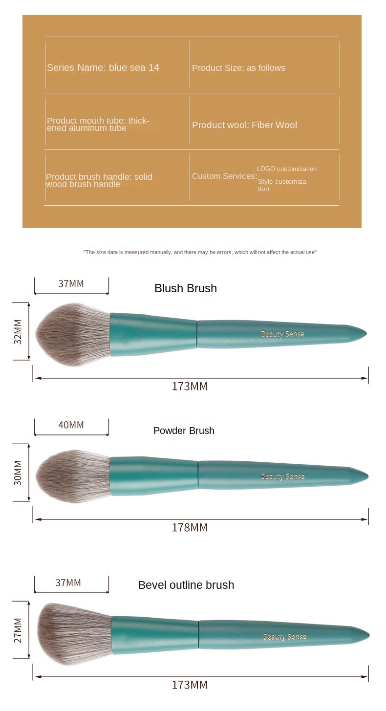 Ensemble de pinceaux de maquillage de luxe, 14 pièces, série Blue Ocean, pour le visage, fard à barrage, pli, mélange, outils de beauté