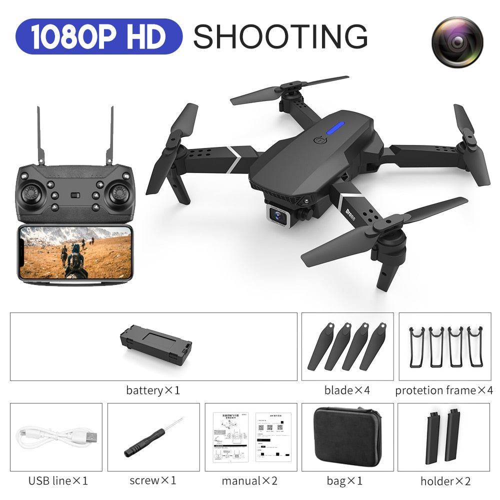 Nouveau drone RC E88Pro 2023 avec caméra 4K professionnelle, angle large 1080P HD, pliable, WiFi FPV, maintien de hauteur - Cadeau jouet