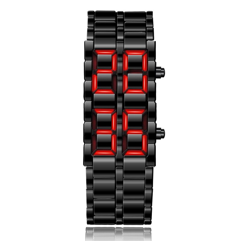 Montre poignet numérique pour homme - Mode, Affichage LED complet noir rouge bleu, Boîtier en métal, Cadeaux pour homme, Montre de sport créative