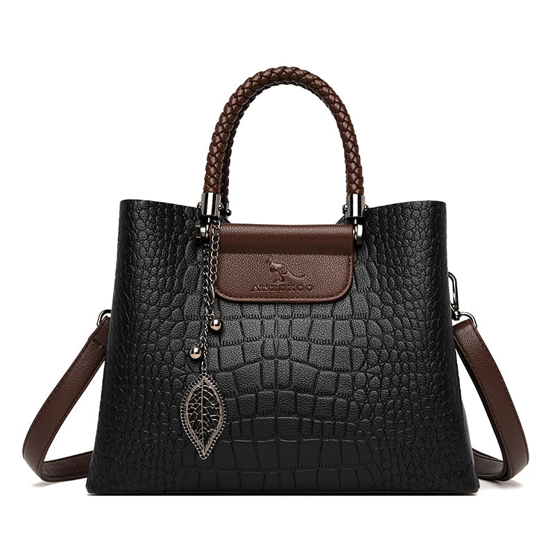 Sac à Main en Cuir Véritable 3 Couches pour Femmes : Sac a Bandoulière De style Alligator de Luxe