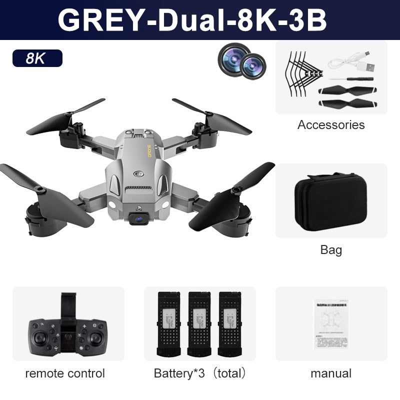 Drone professionnel KBDFA Q6 avec double caméra HD 8K, GPS, portée RC de 3000 mètres, évitement d'obstacles 4K - Quadricoptère pliable, cadeau joue