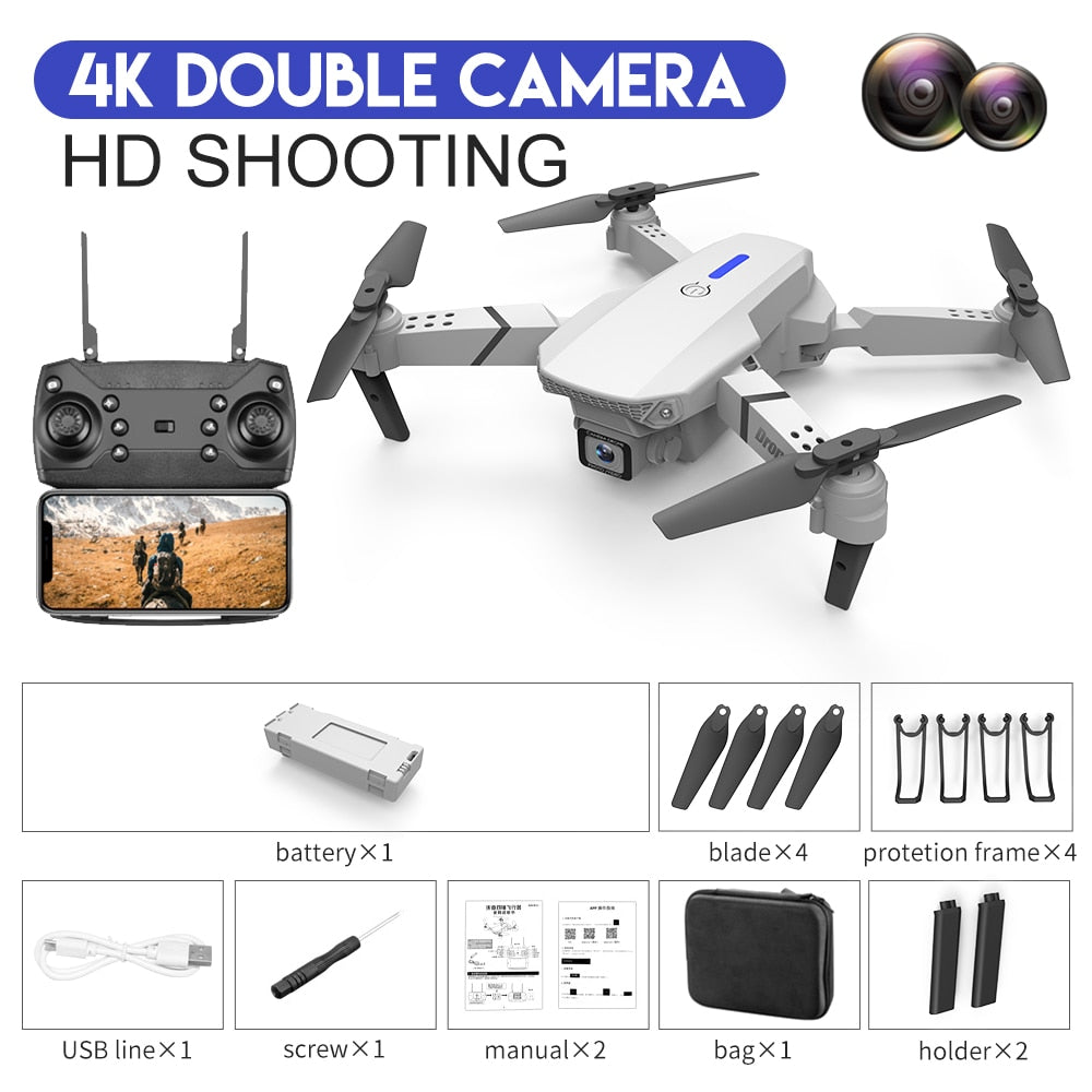 Nouveau drone RC E88Pro 2023 avec caméra 4K professionnelle, angle large 1080P HD, pliable, WiFi FPV, maintien de hauteur - Cadeau jouet