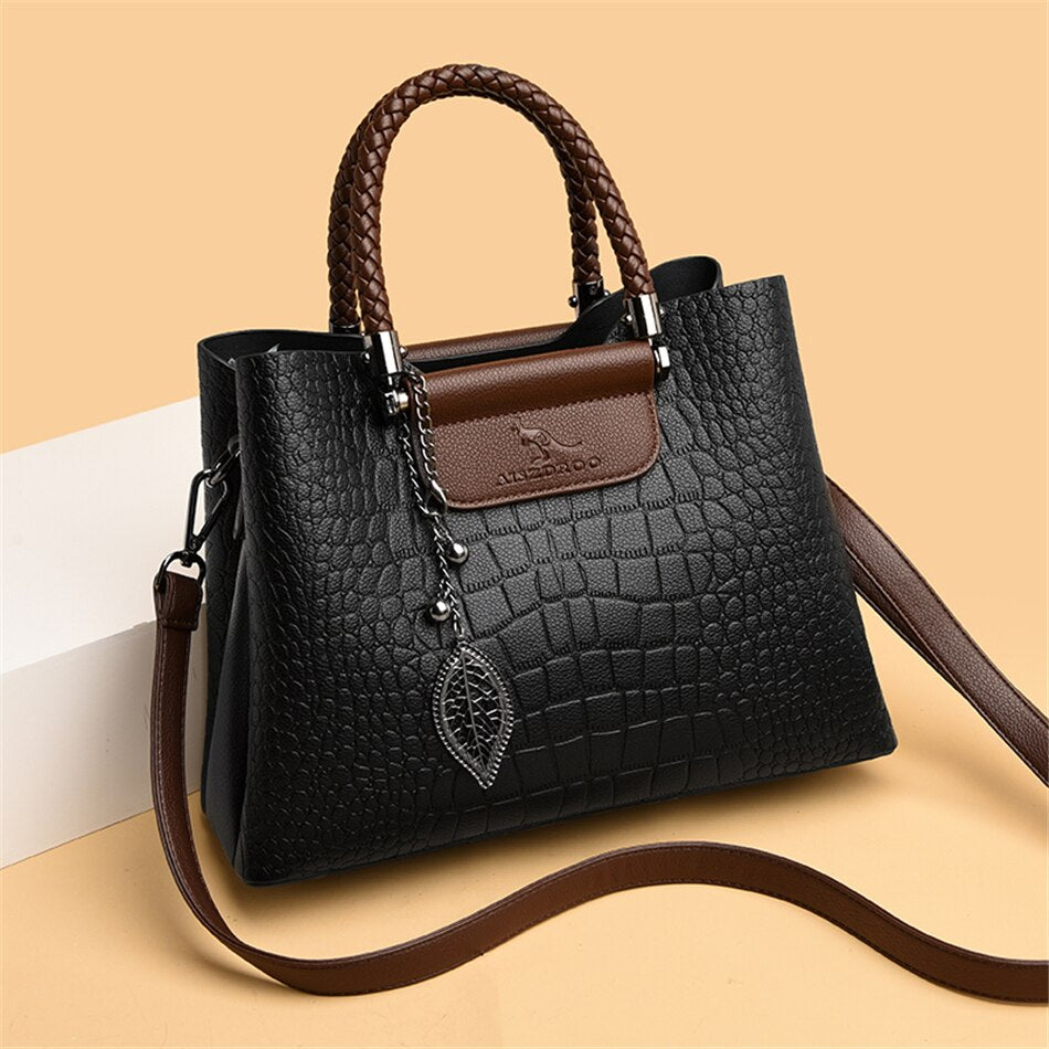 Sac à Main en Cuir Véritable 3 Couches pour Femmes : Sac a Bandoulière De style Alligator de Luxe