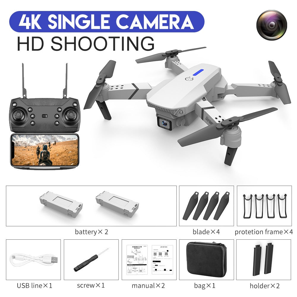 Nouveau drone RC E88Pro 2023 avec caméra 4K professionnelle, angle large 1080P HD, pliable, WiFi FPV, maintien de hauteur - Cadeau jouet