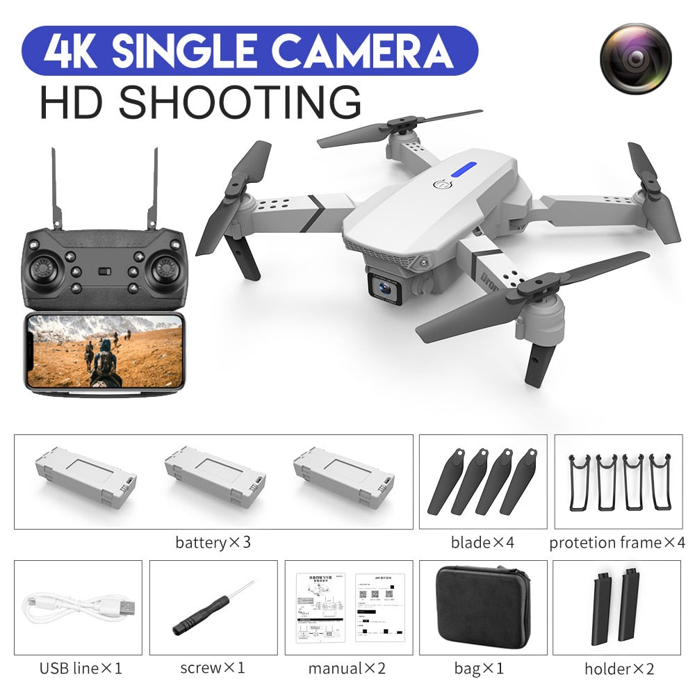 Nouveau drone RC E88Pro 2023 avec caméra 4K professionnelle, angle large 1080P HD, pliable, WiFi FPV, maintien de hauteur - Cadeau jouet