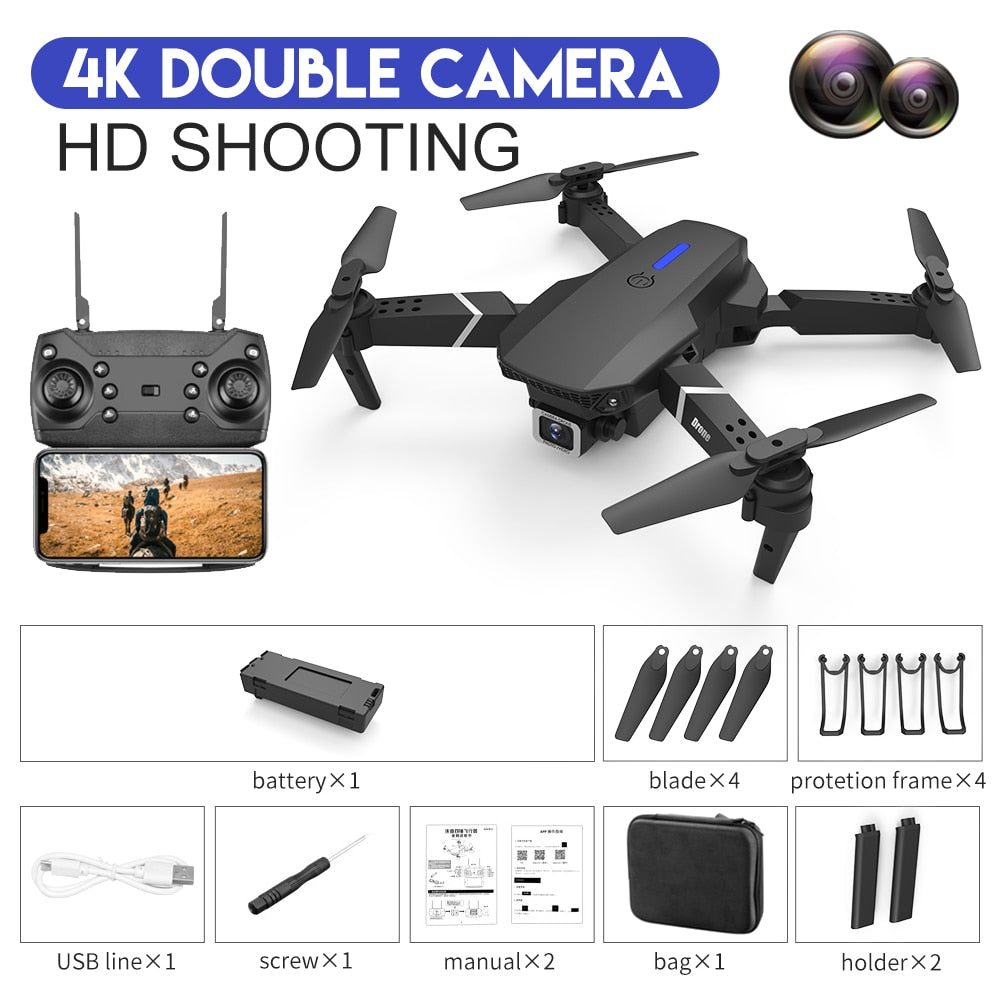 Nouveau drone RC E88Pro 2023 avec caméra 4K professionnelle, angle large 1080P HD, pliable, WiFi FPV, maintien de hauteur - Cadeau jouet