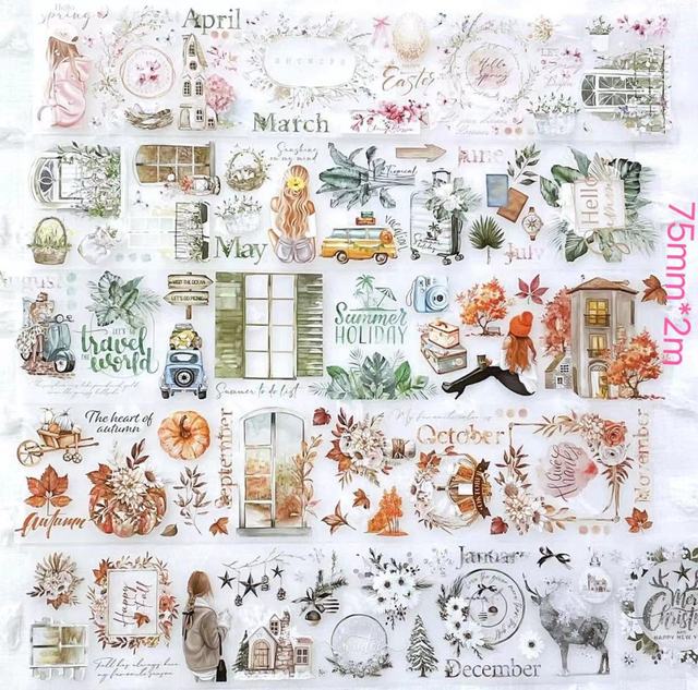 Ruban adhésif Washi PET automne - Motif fille rêvant - Décoration DIY pour planner, scrapbooking - Autocollant décoratif pour planification