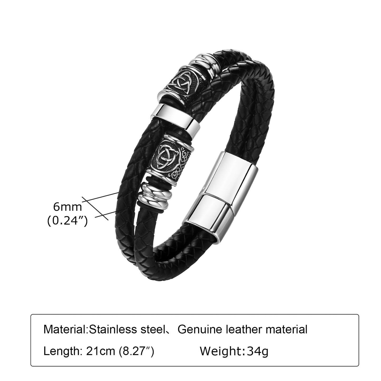 Bracelets de charme Viking Vnox pour hommes - Bracelet en cuir véritable tressé noir - Style vintage punk"