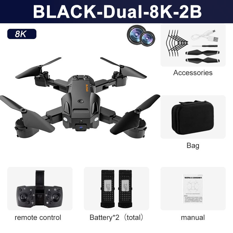 Drone professionnel KBDFA Q6 avec double caméra HD 8K, GPS, portée RC de 3000 mètres, évitement d'obstacles 4K - Quadricoptère pliable, cadeau joue